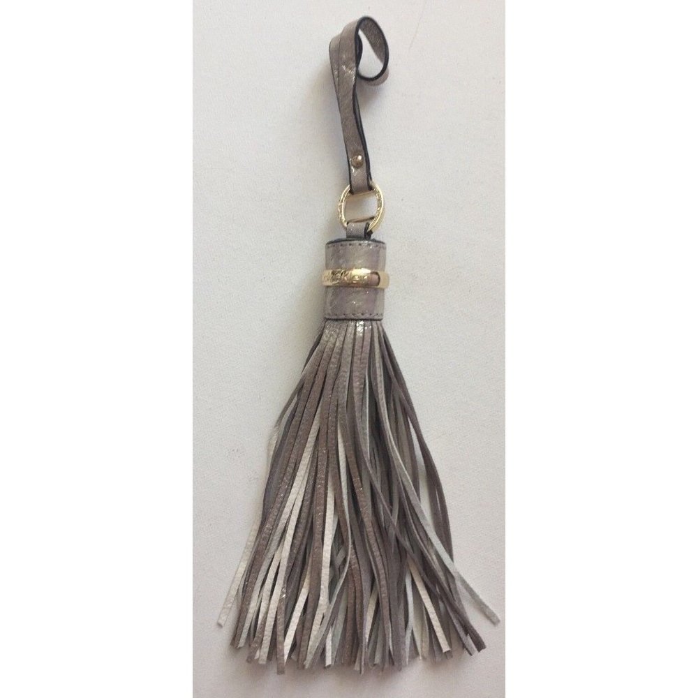 Calvin Klein Pebble Leather Gold Sparkle Tassel Bag Charm Logo Gold hardware